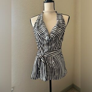 chic Ann Taylor striped halter top with tasteful ribbon tie detail. SZ 12